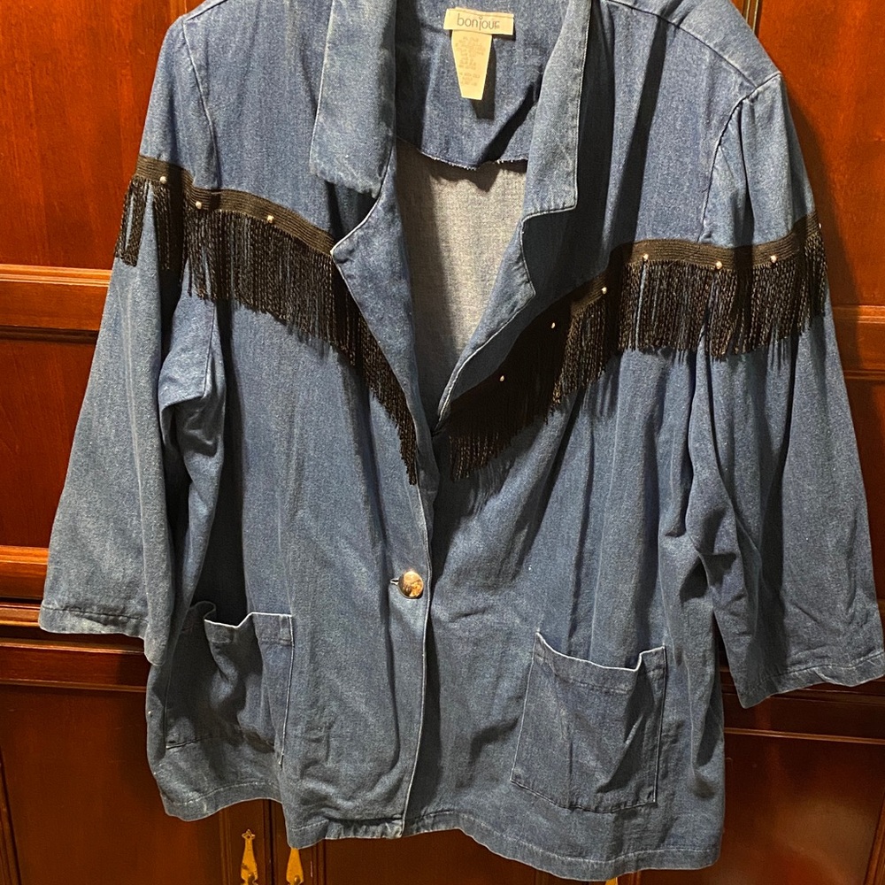Bonjour Denim Jacket with Fringe Detail size 3X 100% cotton - Picture 2 of 15